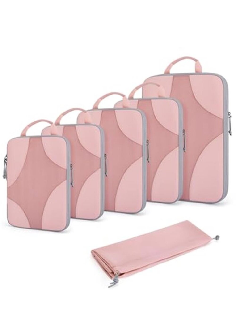 6 Set Compression Packing Cubes Travel Luggage Organizer Baby Pink Suitcase Bags